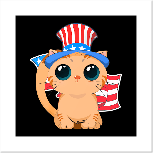 Patriot Cute Cat American Independence Day Wall Art by TheBeardComic